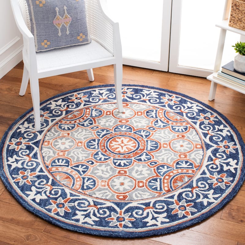 SAFAVIEH Handmade Micro-Loop Hafsah Modern Wool Rug - 5' Round - Brown/Blue