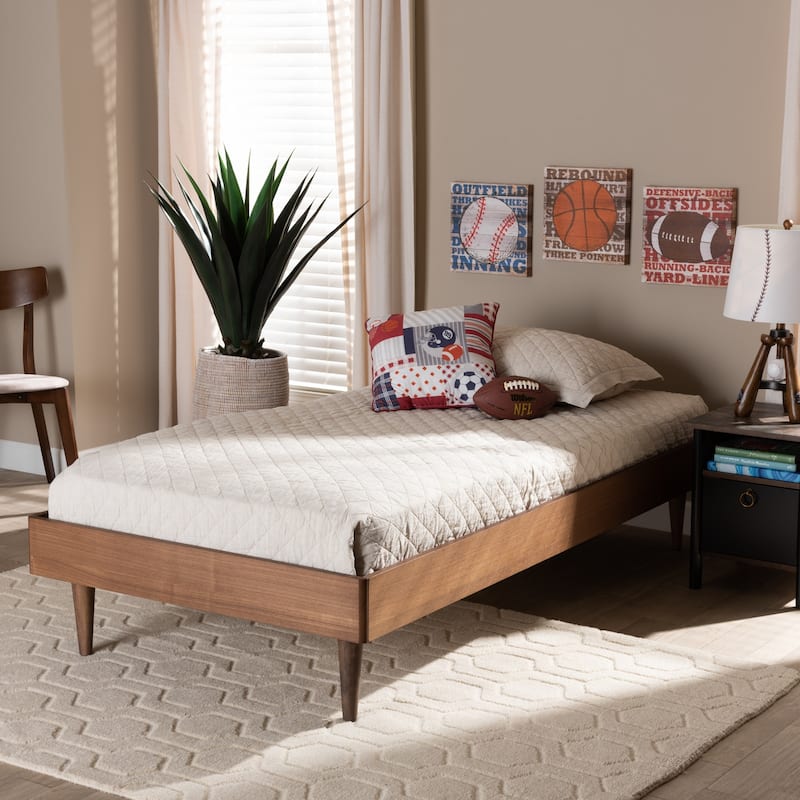 Twin Size Platform Bed Frame - Gothic Glamour Mid-Century Modern Design - Ash Walnut Finish - Easy Assembly