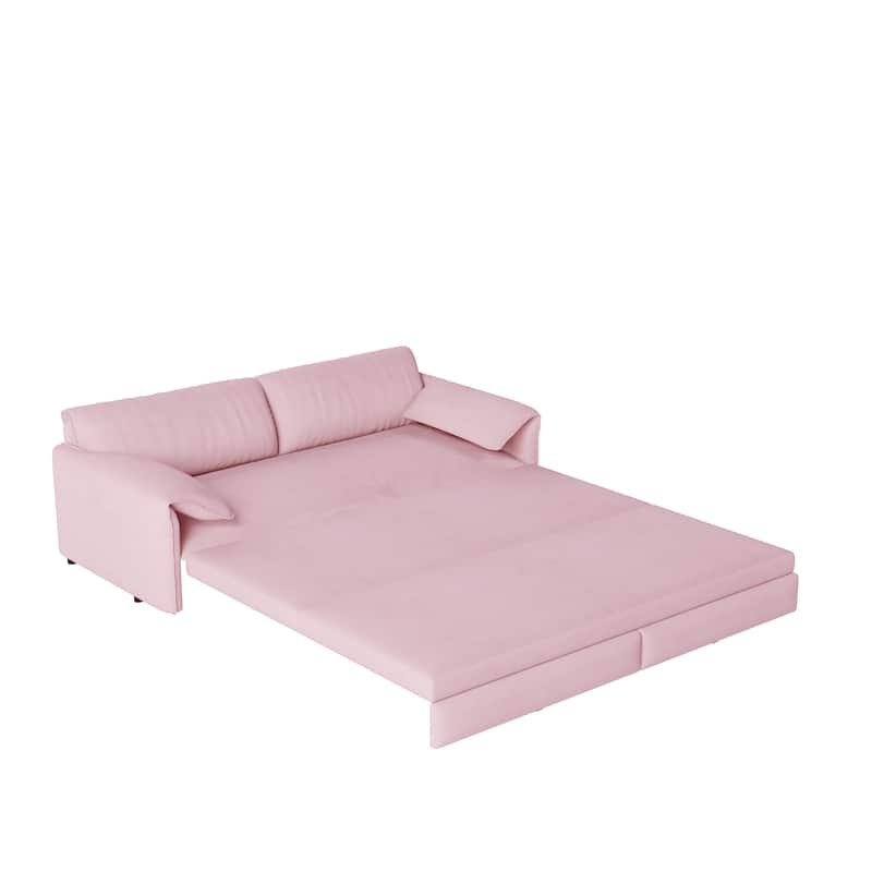 3-in-1 Convertible Velvet Sofa Bed with Side Pocket Storage, Pull-Out Queen Sleeper Sofa, Chaise Lounge Loveseat
