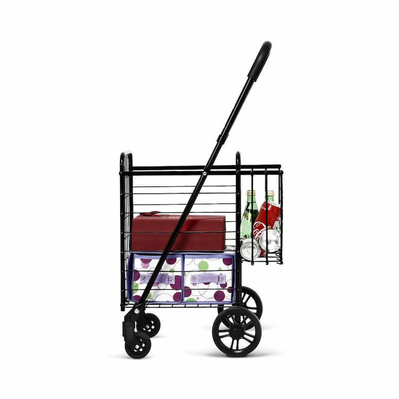 Costway Folding Shopping Cart Jumbo Basket Rolling Utility Trolley - 17'' x 19'' x 35''/37.5''