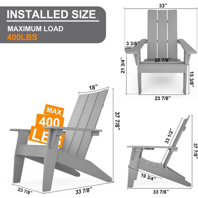 WINSOON 2-Piece All Weather HIPS Outdoor Adirondack Chair with Cup-Holder and Ottoman