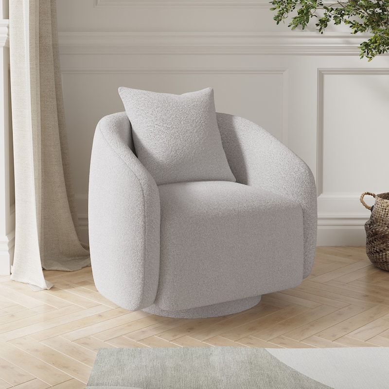 Swivel Accent Chair, Barrel Armchair with Back Pillow & Wood Frame for Living Room, Bedroom, Office