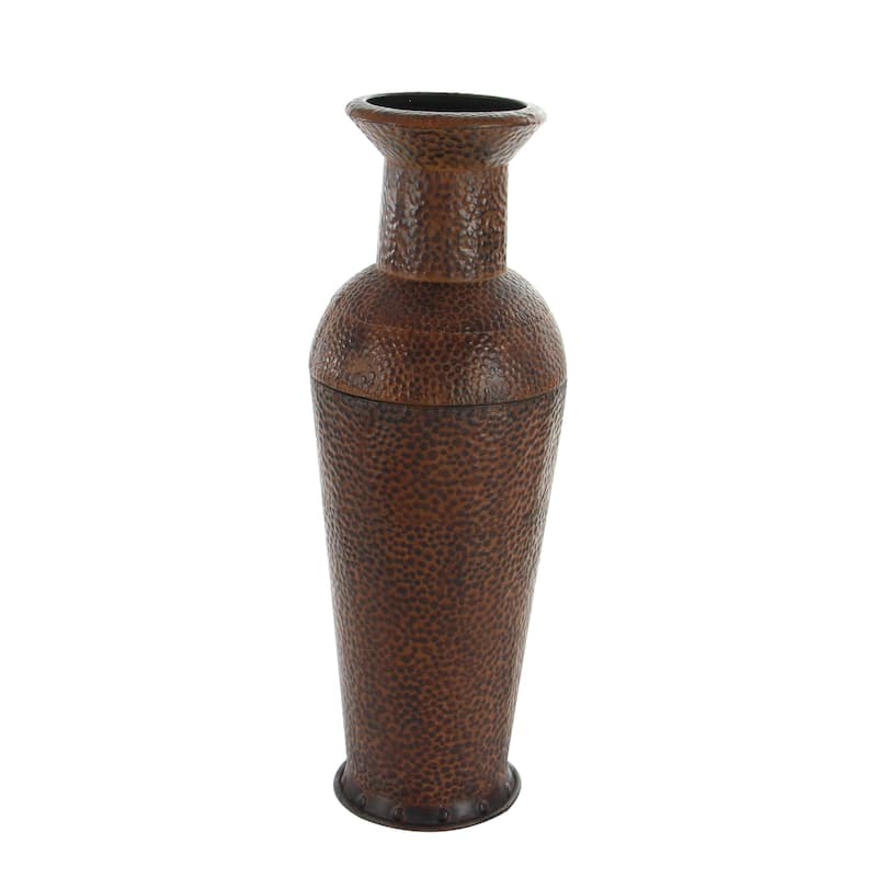 Metal Indoor Outdoor Tall Floor Bottleneck Vase with Bubble Texture and Studs - Set of 3 Dark Brown - Roche River Decor