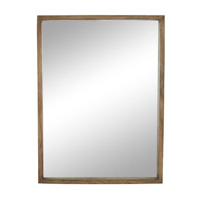 Mango Wood Wall Mirror with Natural Wood Grain and Deep Set Frame - Brown - Roche River Decor