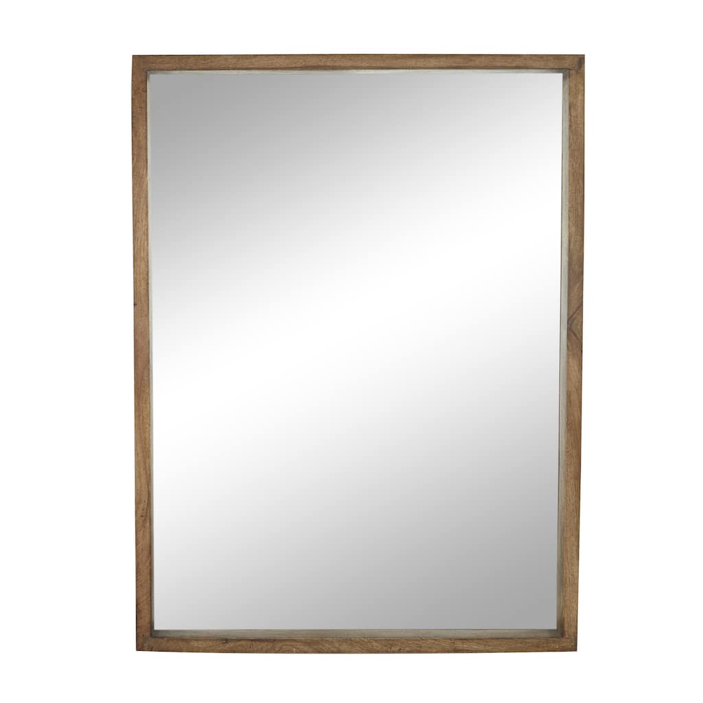 Mango Wood Wall Mirror with Natural Wood Grain and Deep Set Frame - Brown - Roche River Decor