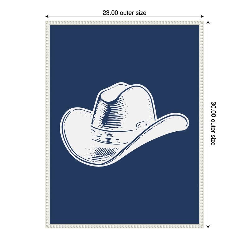 Navy Blue Cowboy Hat by Jolly and Dash Framed Canvas Wall Art Print - Sylvie Beaded White - 23 x 30 in
