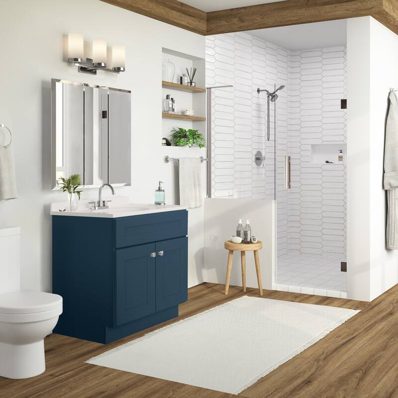 Brookings 31 Inch Assembled Bath Vanity with Ivory Swirl Top - Dark Night