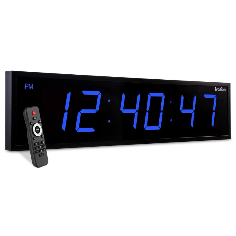 Ivation Large Digital Clock, Led Wall Clock with Stopwatch, Alarms, Timer & Remote, White - 60" - Blue