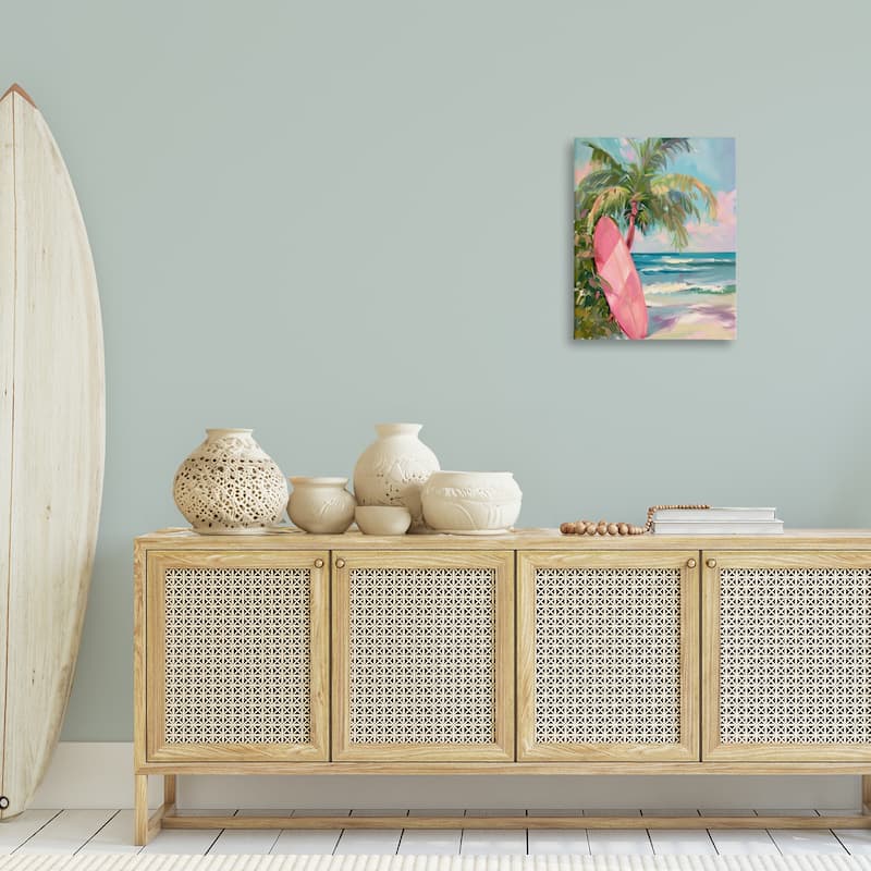 Stupell Pink Surfboard on Beach Canvas Wall Art Design By Arlington Prints