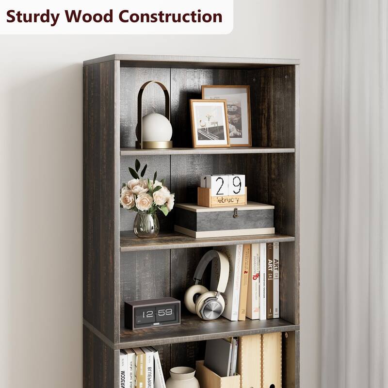 71.4" Tall Bookshelf, 4-Tier Bookcase, Book Shelf, Open Storage Shelf with Doors