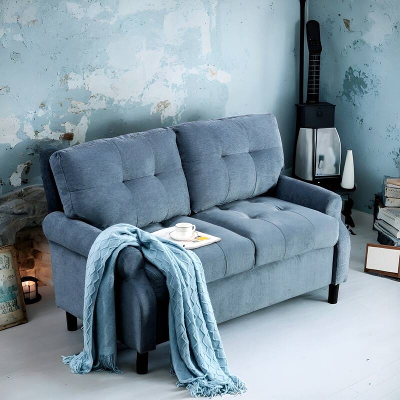 Living Room 2-Seat Sofa, Blue Loveseat for Small Spaces - Overstock ...