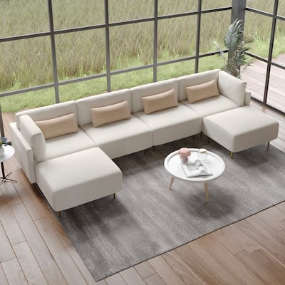 U-Shaped Sectional Sofa with Two Ottomans