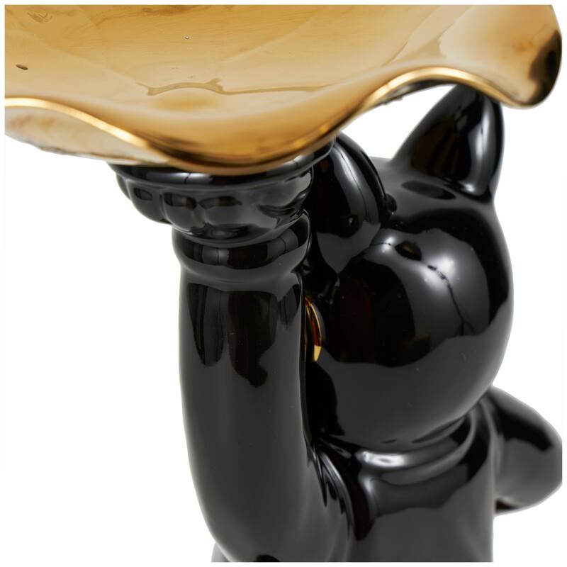 Black or White Ceramic Bulldog Sculpture with Gold Accents