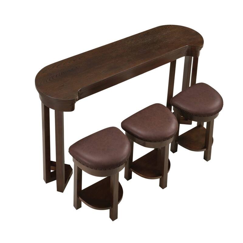4-Piece Bar Table Set with Solid Pine Wood Legs and PU Upholstered Stools for Dining and Entertaining