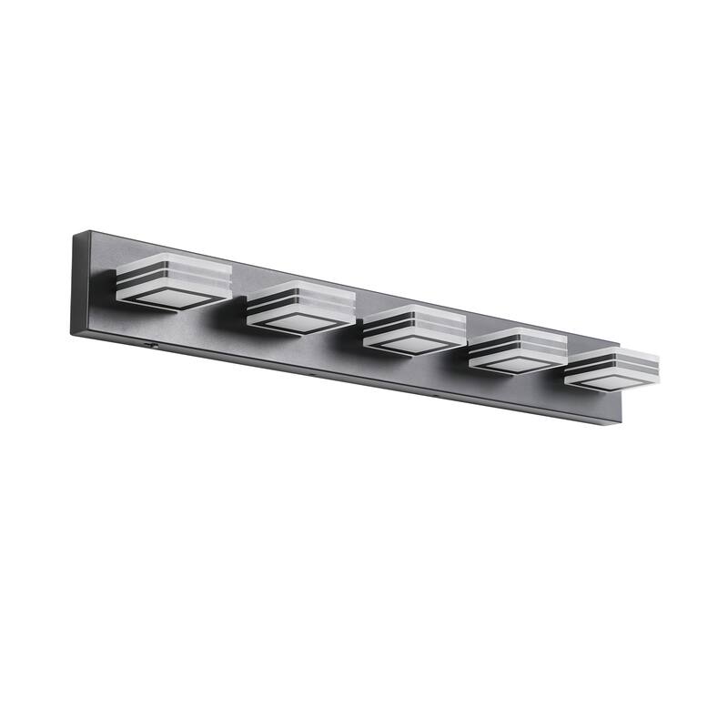 34" Modern 5-Light LED Vanity Light - Sleek Bathroom Wall Fixture, Iron & Acrylic, Dimmable & Energy-Efficient