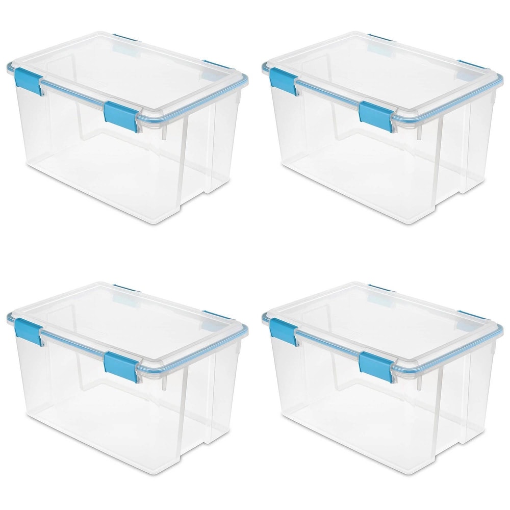 Sterilite 50 Qt ShelfTote, Stackable Storage Bin with Latching Lid, Plastic  Container to Organize Closet Shelves, Clear Base and Gray Lid, 18-Pack
