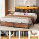 preview thumbnail 63 of 67, Upholstered Bed Frame with Storage Shelving, Platform Beds with Charge Station and LED Lights