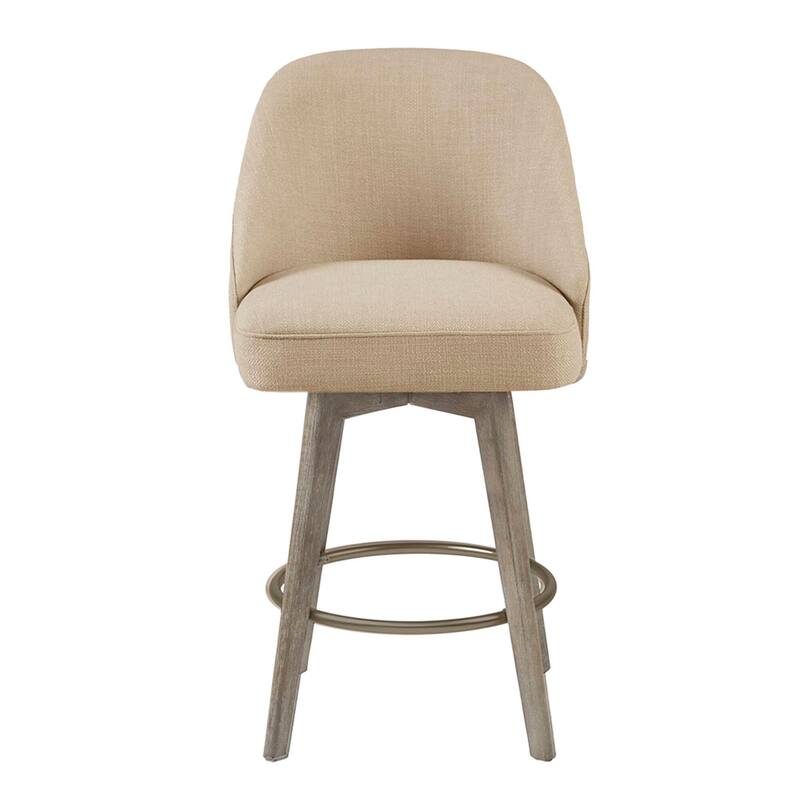 Madison Park Pearce Swivel Upholstered Counter Stool with Solid Wood Legs & Metal Footrest