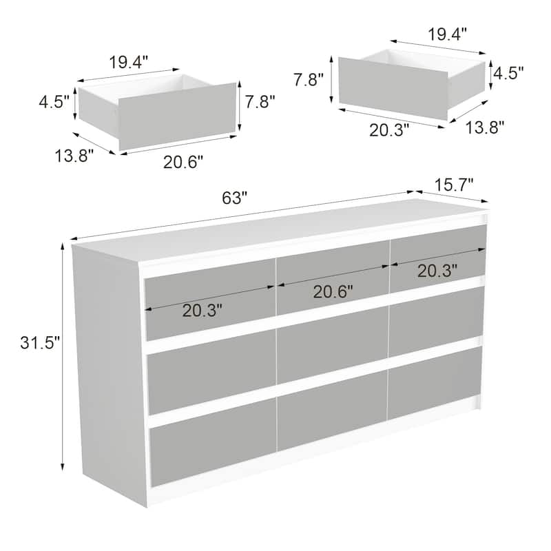 Modern Dresser for Bedroom 9 Drawers Wood Dresser Chest of Drawers