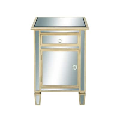 Glass Mirrored 1 Door and 1 Drawer Cabinet - Beige - Roche River Decor