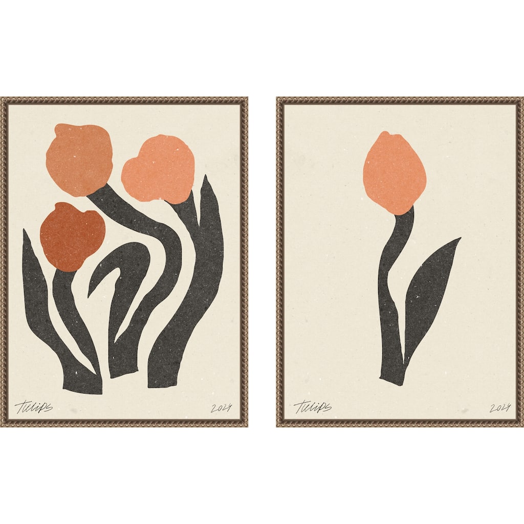 Amanti Art Modern Tulip Flower No. 1 & 2 2 Piece by Nktn Framed Canvas Wall Art