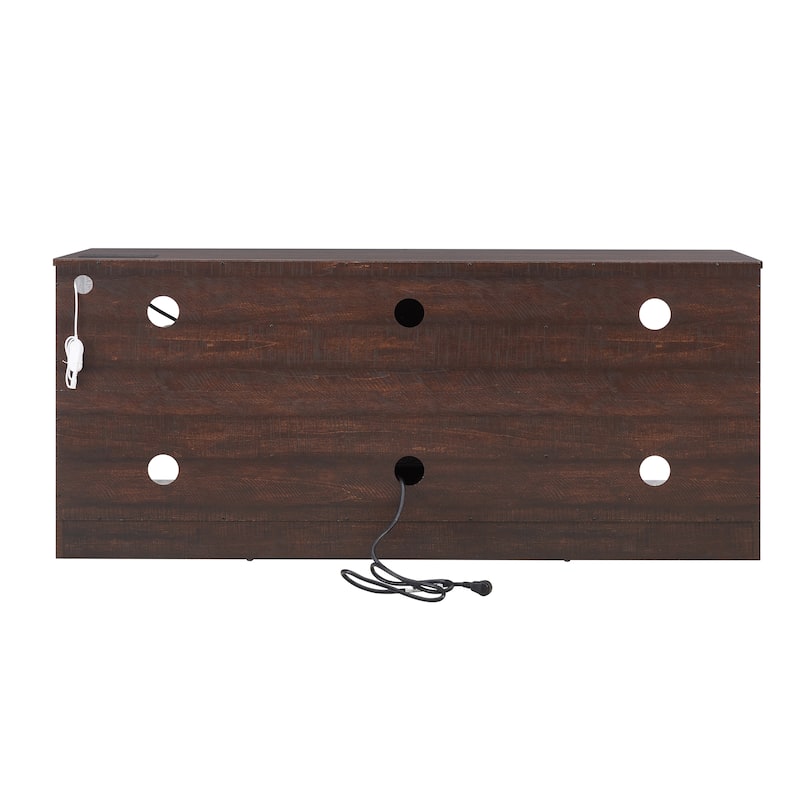Espresso 58" Fireplace TV Stand with Glass Shelves, LED Lights and USB Charging Outlet for TVs Up to 62"