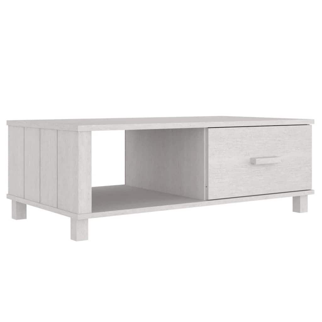 Coffee Table, Rectangular, Storage Drawer, White Solid Pine Wood