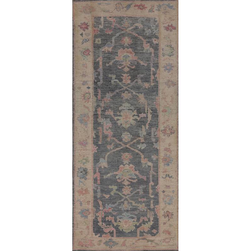Vegetable Dye Oushak Turkish Runner Rug Handmade Wool Carpet - 2'11"x 8'10"