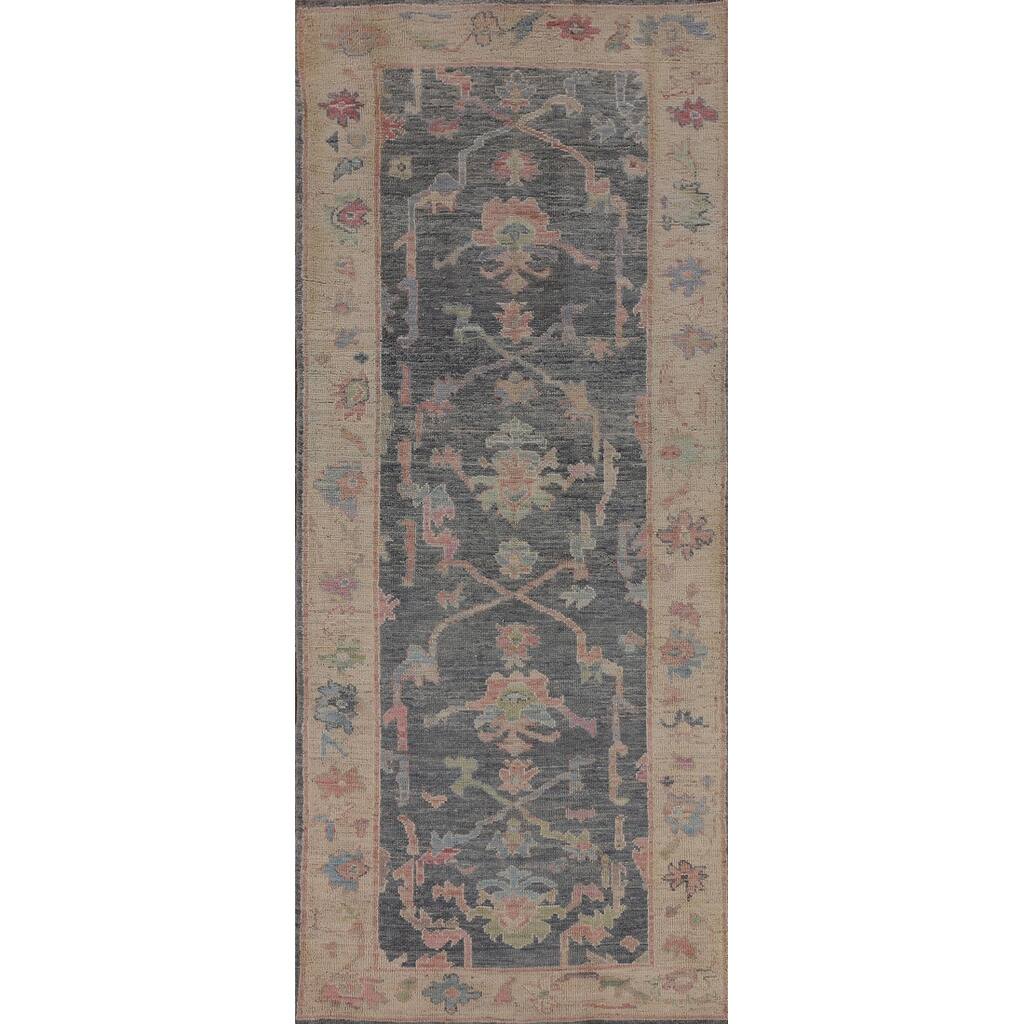 Vegetable Dye Oushak Turkish Runner Rug Handmade Wool Carpet - 2'11"x 8'10"