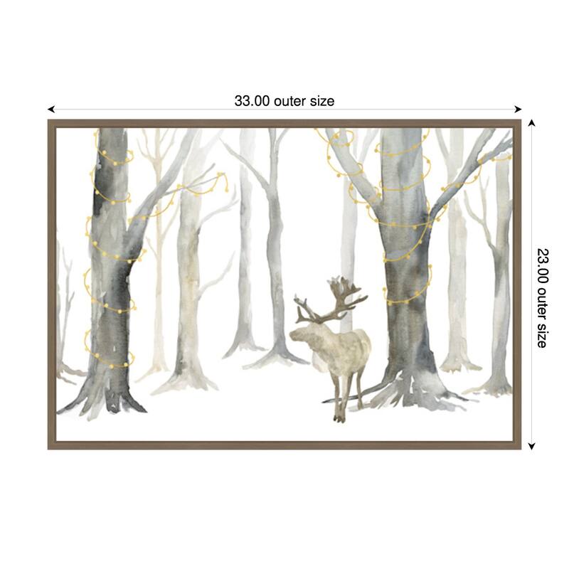 Christmas Forest landscape by Tara Reed Framed Canvas Wall Art Print - Sylvie Dark Gold - 33 x 23 in