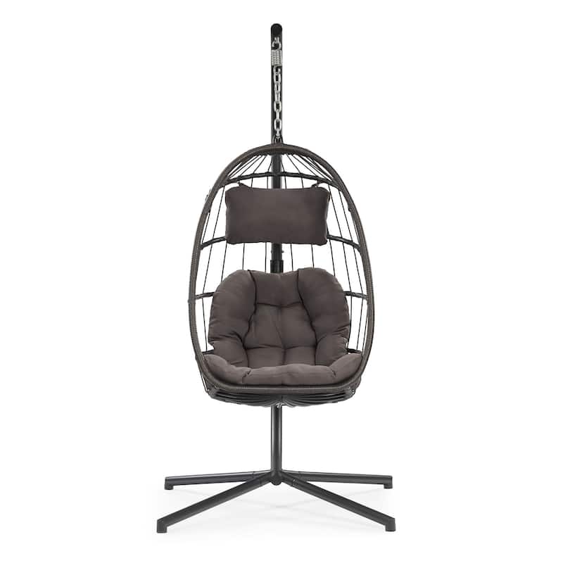 Outdoor Patio Wicker Hanging Chair Swing Chair Patio Egg Chair UV Resistant Dark Grey Cushion Aluminum frame