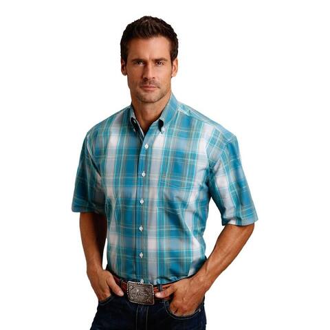 Stetson Western Shirt Mens S/S Plaid Button Blue