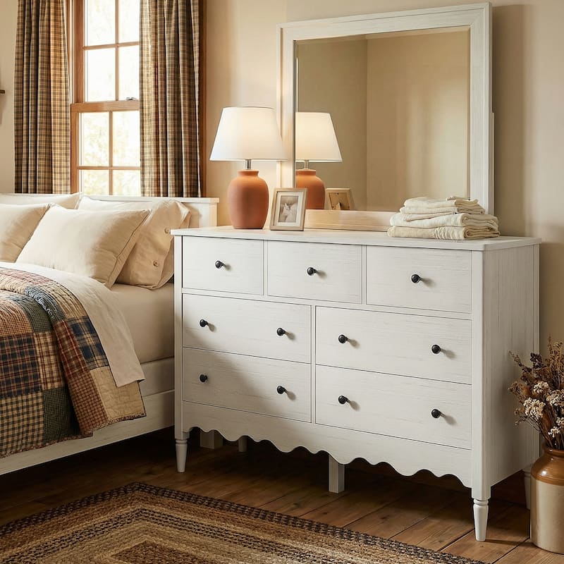 Narill Wave-Inspired 7-Drawer Dresser, 47-In Bedroom Chest of Drawers