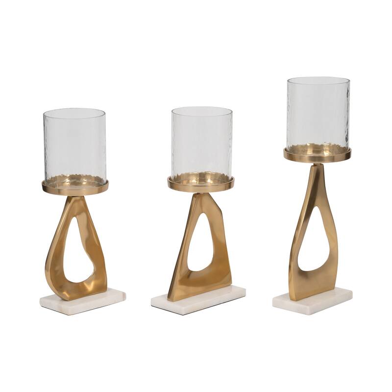 Candle Holders Set of 3 - Metal Marble Base, 13/15"