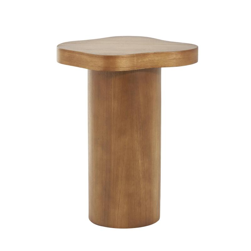 Black or Brown Wood Pedestal Side End Accent Table with Rounded Square Top