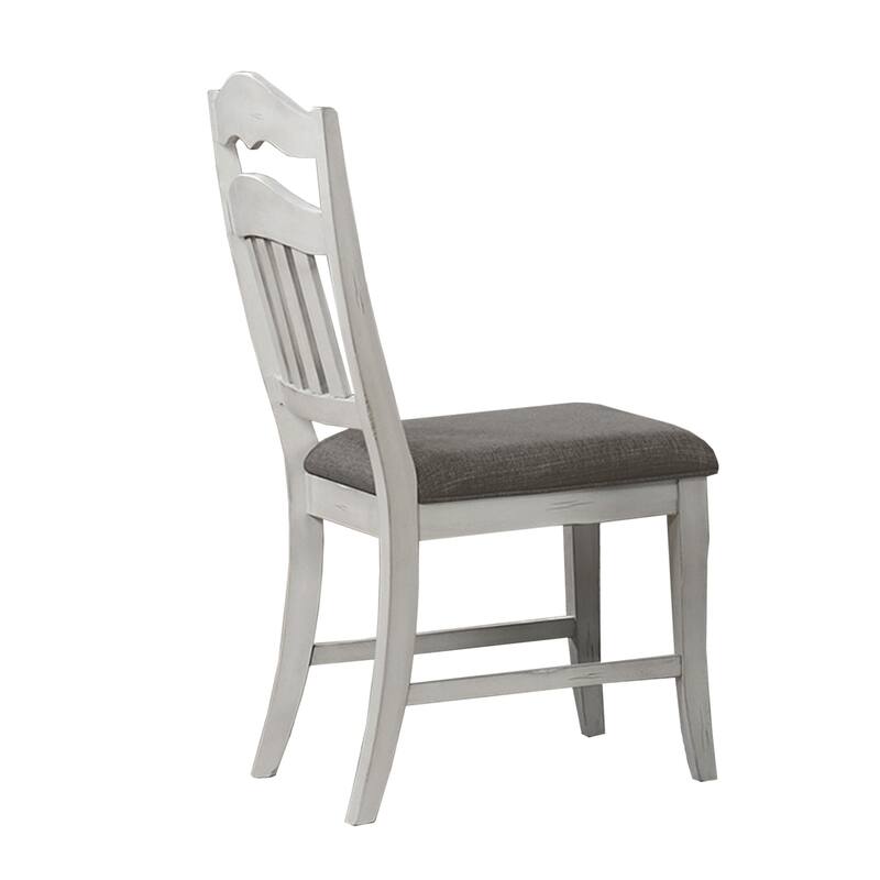 Set of 2 Upholstered Dining Chairs with Slatted Back in Antique White
