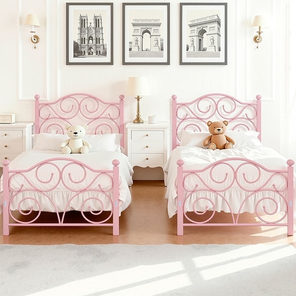Javlergo 2-Pack Twin Size Victorian Metal Bed Frame for Kids with
