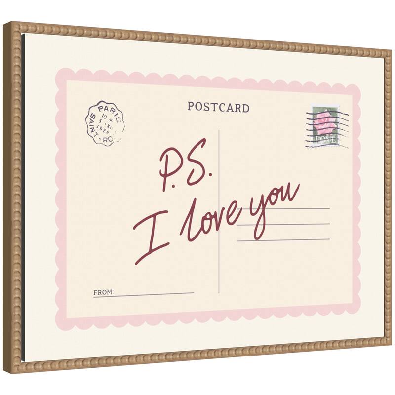 Kate and Laurel PS I Love You Postcard by Lucky Guava Framed Canvas Wall Art Print - 24x18