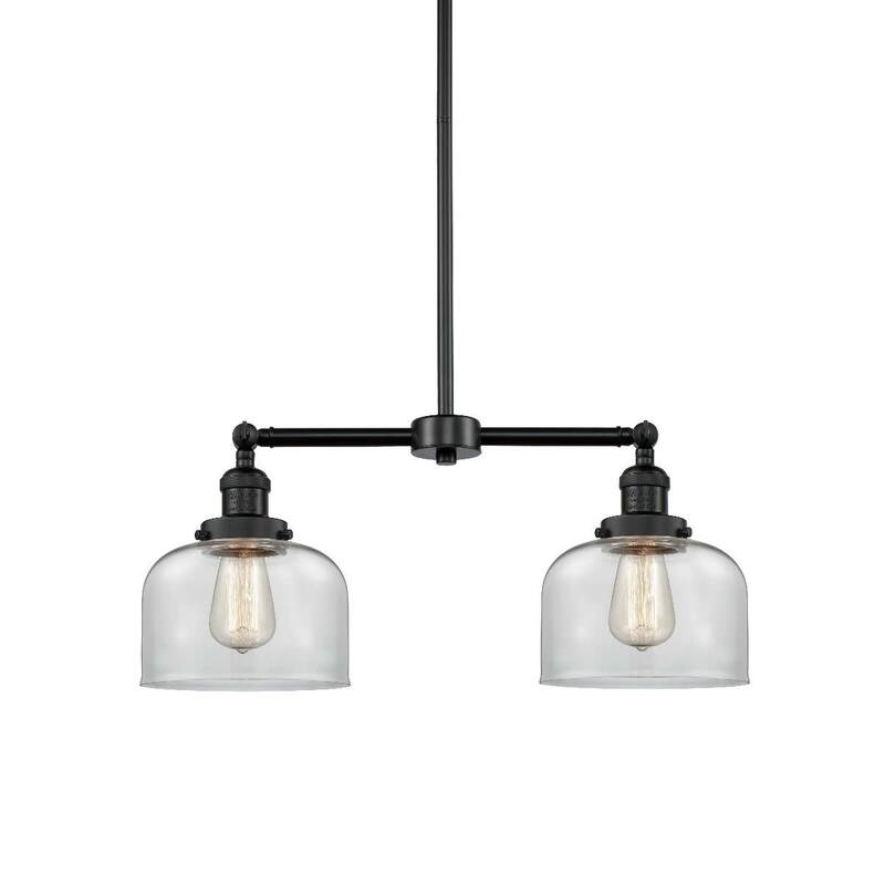 Innovations Lighting Large Bell 2 Light 24" Wide Linear Chandelier - Matte Black / Clear