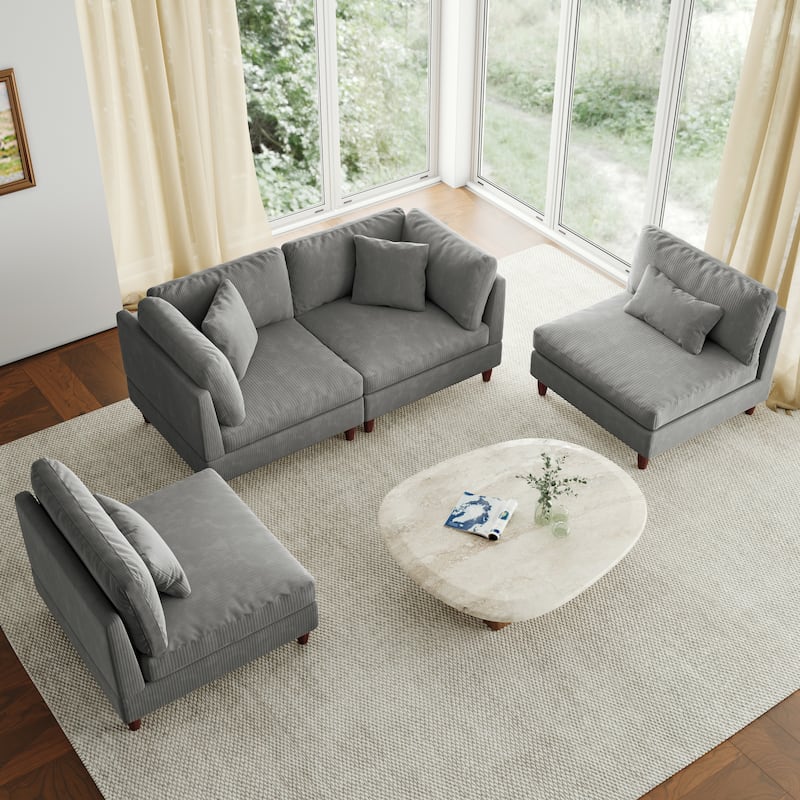 4-Piece Oversized Reversible Upholstered Sectional Modular Sofa