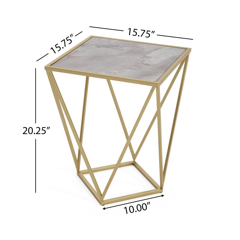 Constructed With A Sturdy Iron Frame And A Durable Tempered Glass Surface Creative Simple Glass Side Table,Gold+White Color