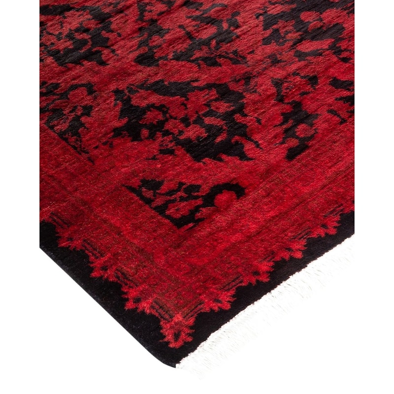 Overton Hand Knotted Wool Vintage Inspired Modern Contemporary Overdyed Red Runner Rug - 2' 5" x 7' 10"