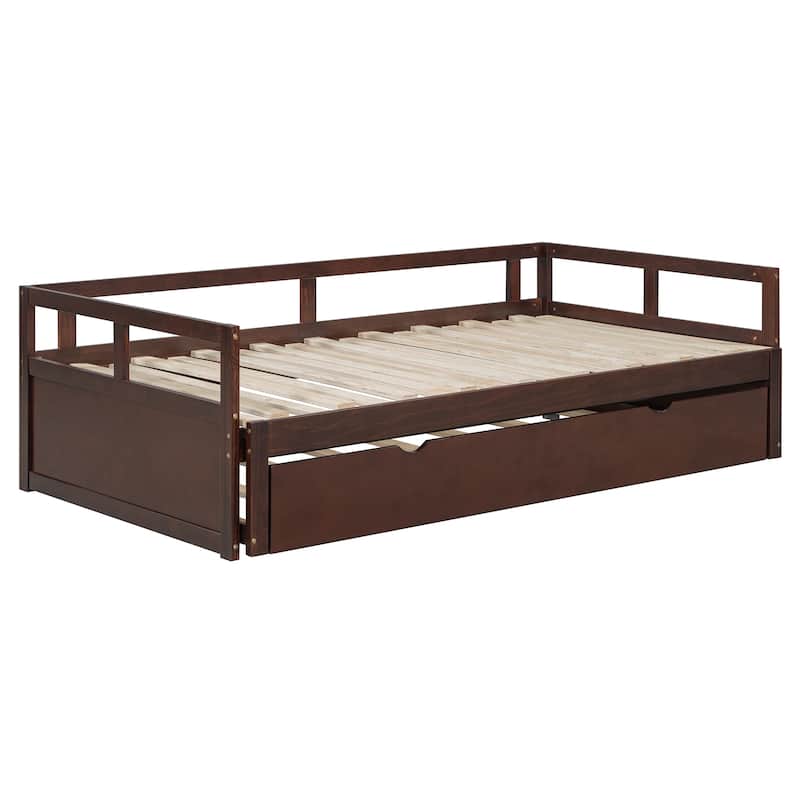 Wooden Daybed with Pull-Out Trundle, Expandable from Twin to King
