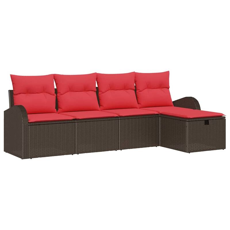 vidaXL 5/6 Garden Sofa Set with Cushions Black/Brown/Grey Poly Rattan - 92.1 x 46.1 x 27.2