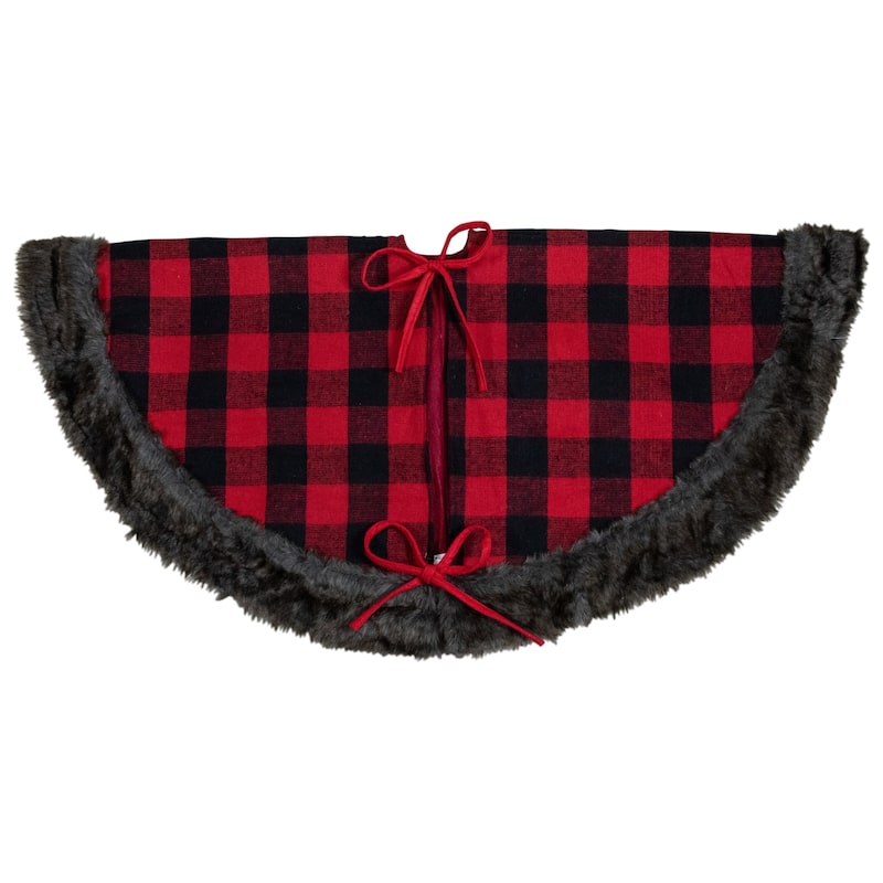 48-Inch Red and Black Christmas Tree Skirt with Burlap Snowflake - 48