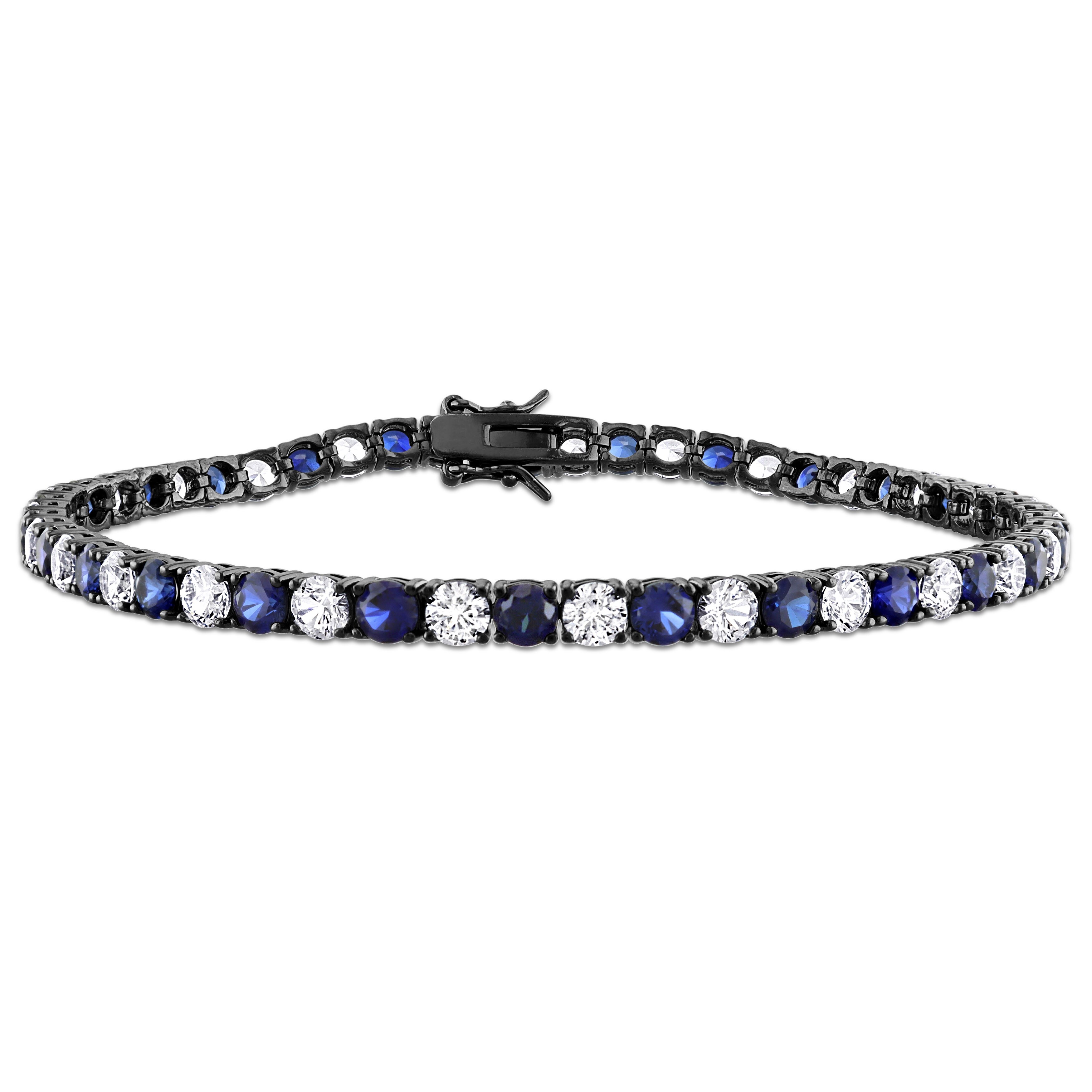 Miadora Men's Lab Created White Blue Sapphire Tennis Bracelet Black Rhodium Silver