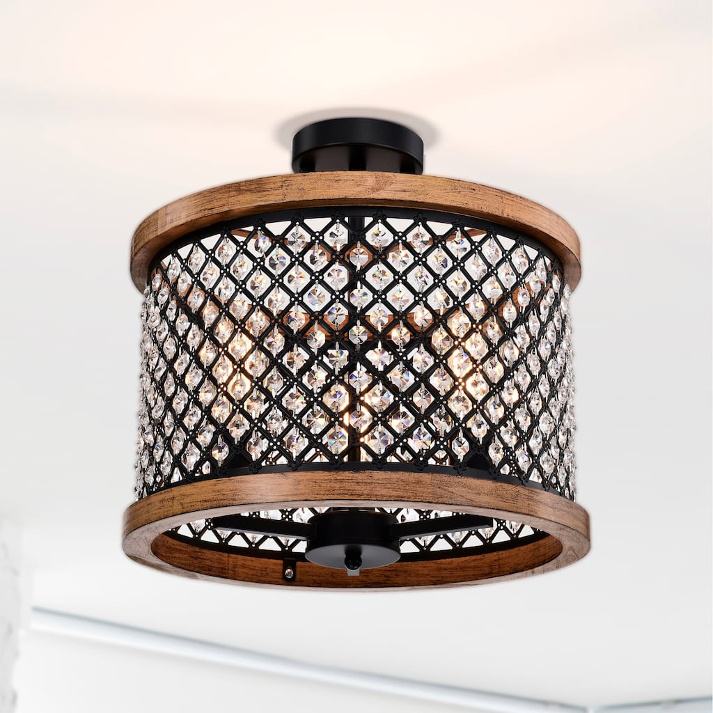 Denica 16 Inch Crystal Shade Semi Flush Mount 3-Light