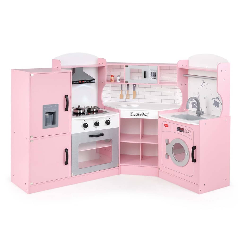 Costway Corner Play Kitchen Toddler Kitchen Playset with Range Hood, - See Details