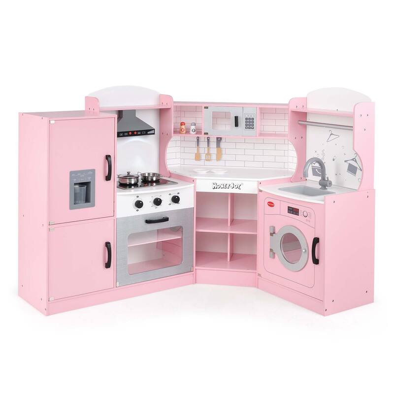 Costway Corner Play Kitchen Toddler Kitchen Playset with Range Hood, - See Details