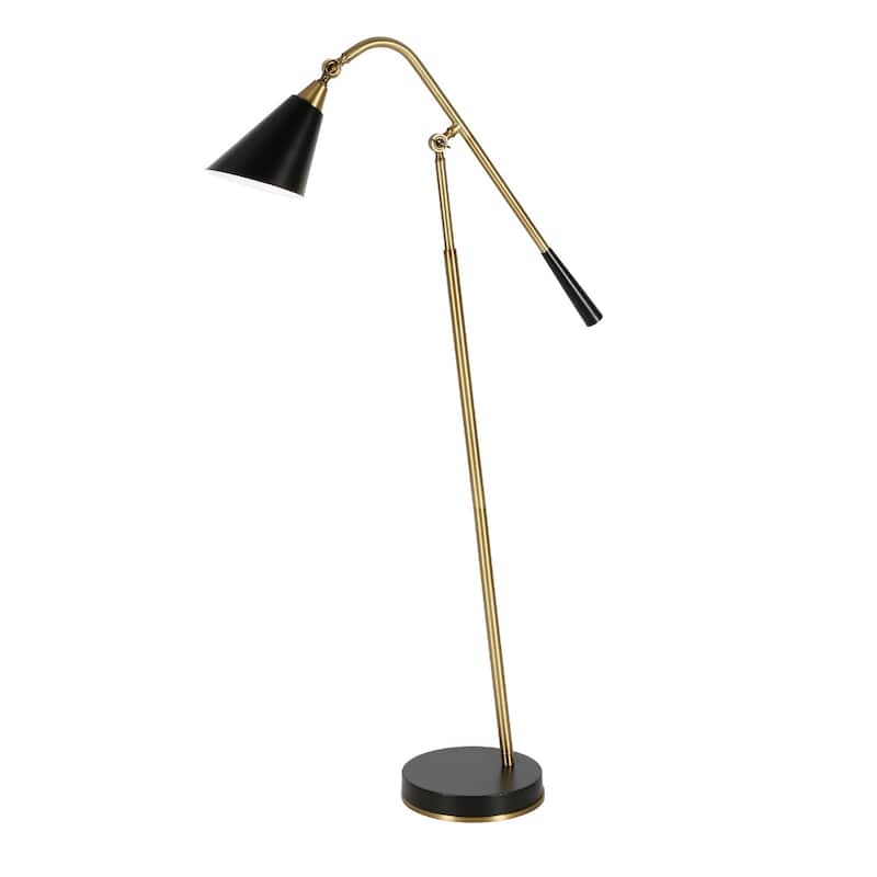 52" Black and Gold Metal Swing Arm Floor Lamp Plug-In Cone Shade Lamp for Home Office or Living Room - 52" H x 11" W x 11" D